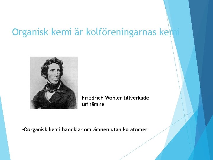 Organisk kemi är kolföreningarnas kemi Friedrich Wöhler tillverkade urinämne • Oorganisk kemi handklar om Organisk kemi är kolföreningarnas kemi Friedrich Wöhler tillverkade urinämne • Oorganisk kemi handklar om