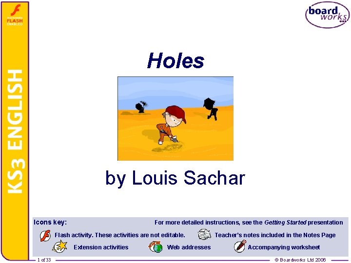 Holes by Louis Sachar Icons key: For more detailed instructions, see the Getting Started