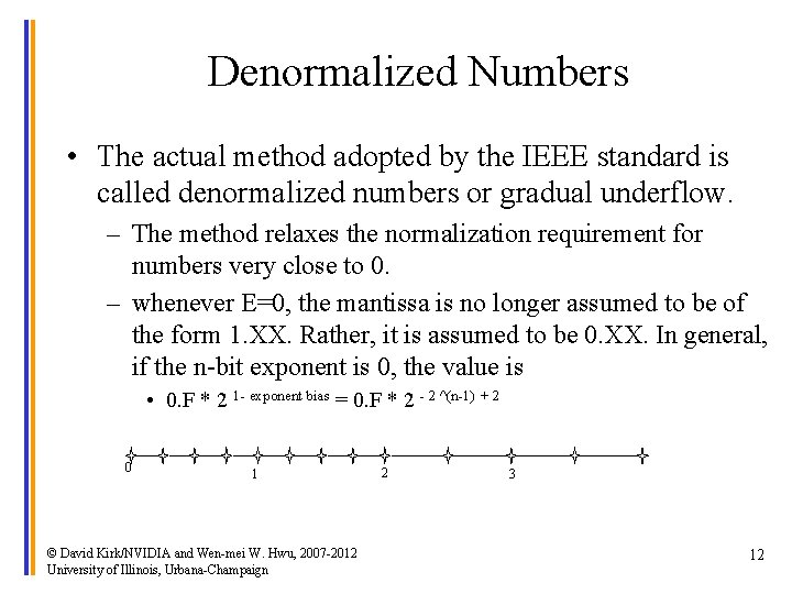 Denormalized Numbers • The actual method adopted by the IEEE standard is called denormalized