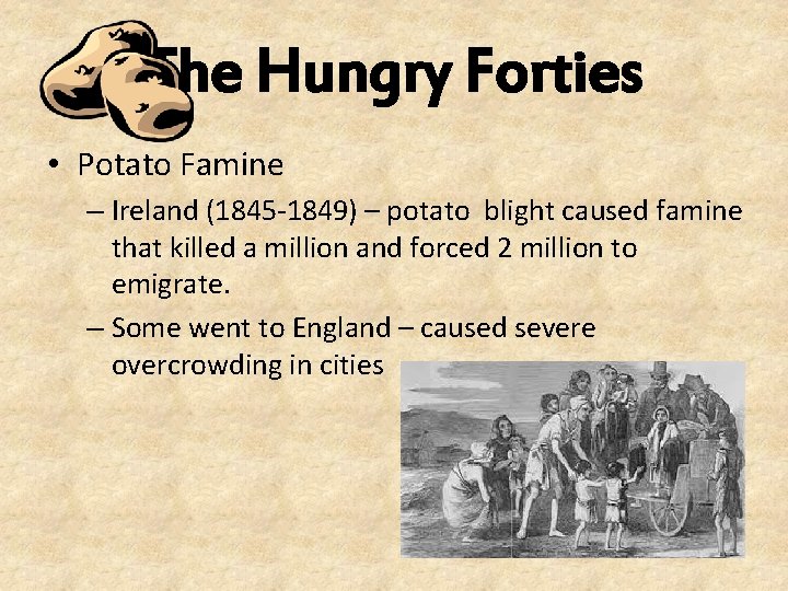 The Hungry Forties • Potato Famine – Ireland (1845 -1849) – potato blight caused