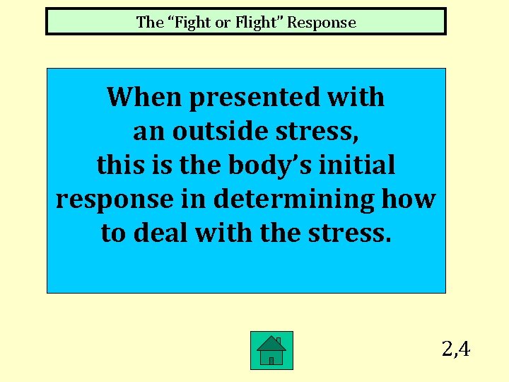 The “Fight or Flight” Response When presented with an outside stress, this is the