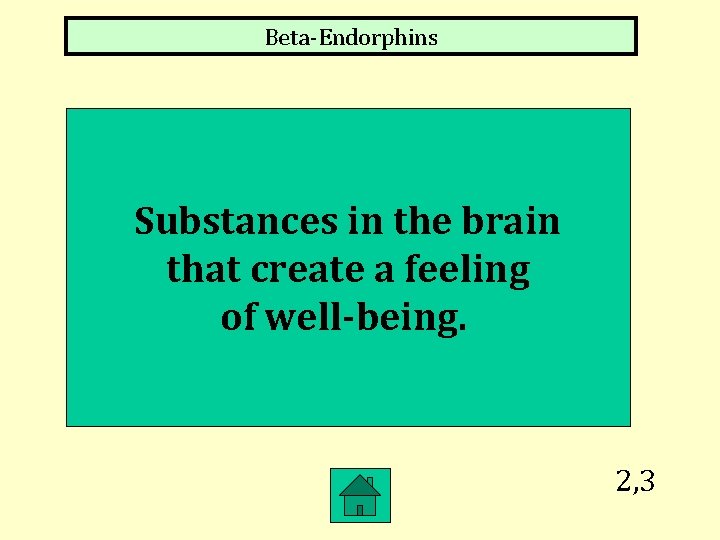 Beta-Endorphins Substances in the brain that create a feeling of well-being. 2, 3 