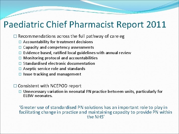 NATIONAL PARENTERAL NUTRITION PRACTICE GUIDELINES FOR PAEDIATRICS visual data 6