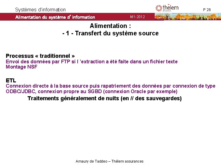 Systèmes d’information Alimentation du système d’information P 26 M 1 -2012 Alimentation : - Systèmes d’information Alimentation du système d’information P 26 M 1 -2012 Alimentation : -