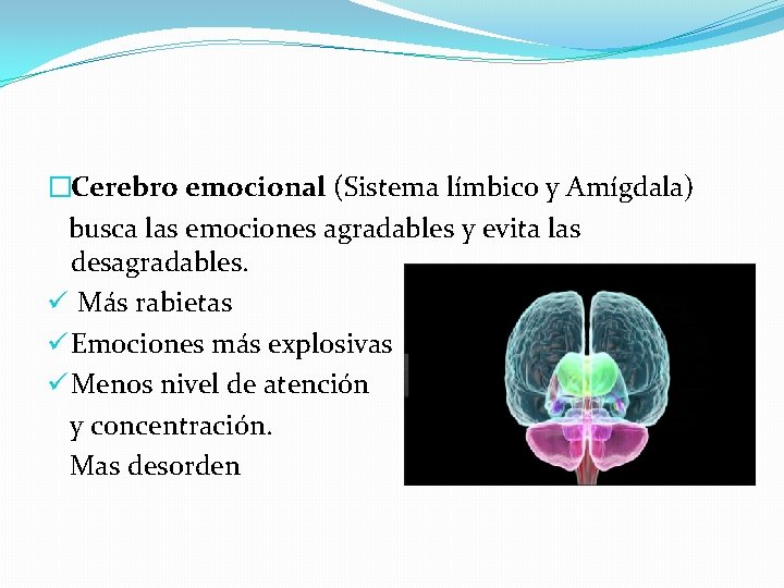 �Cerebro emocional (Sistema límbico y Amígdala) busca las emociones agradables y evita las desagradables.