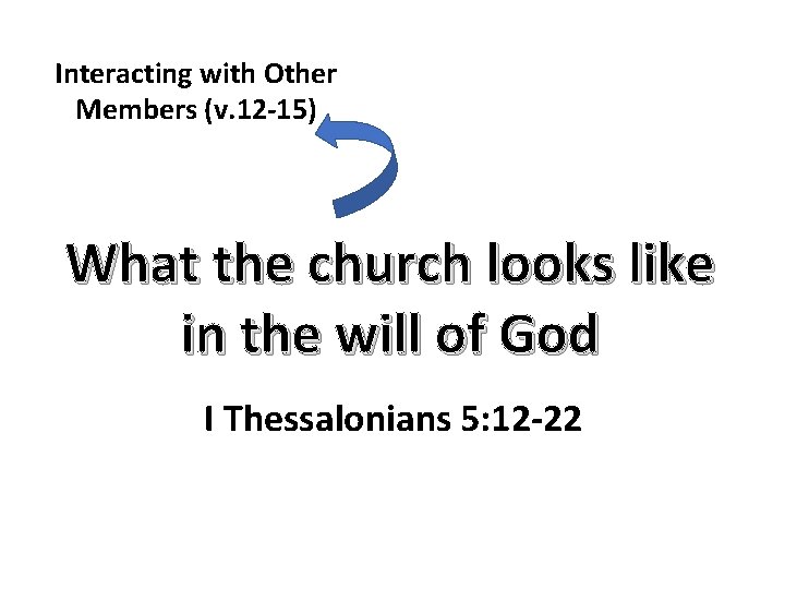Interacting with Other Members (v. 12 -15) What the church looks like in the