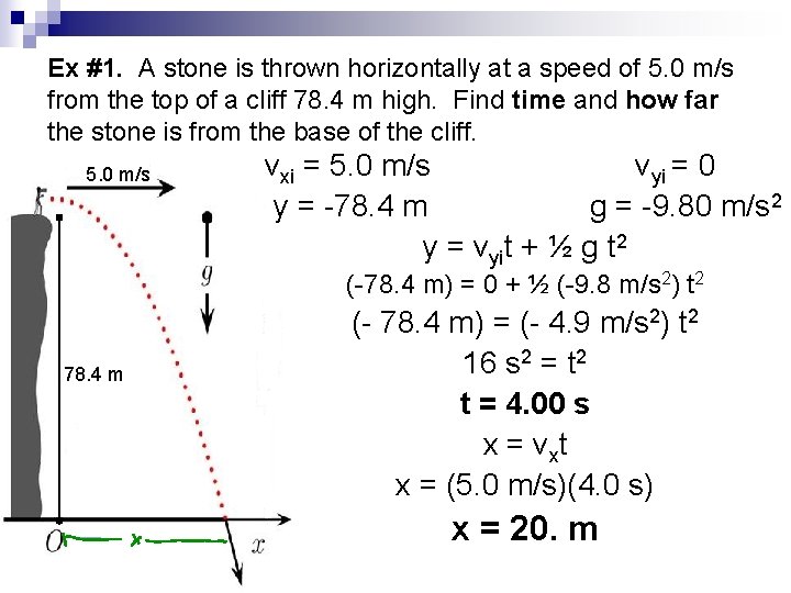 Ex #1. A stone is thrown horizontally at a speed of 5. 0 m/s