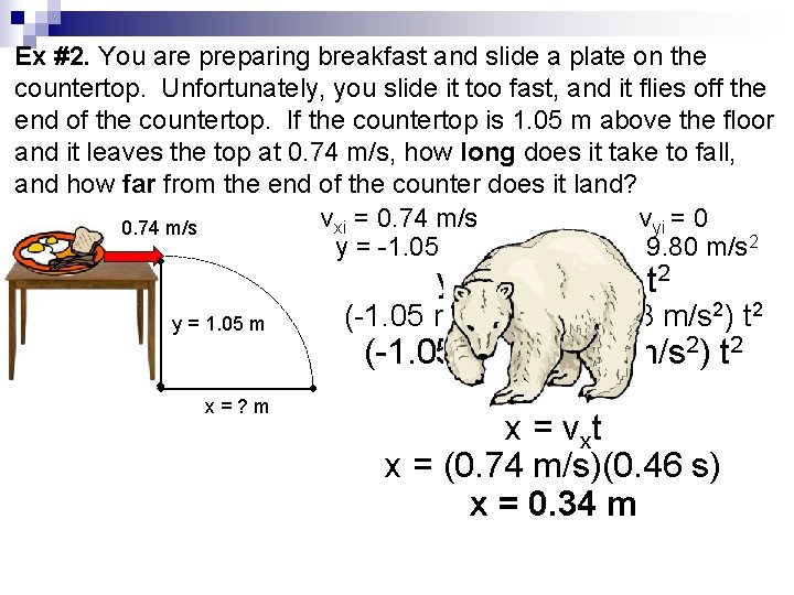 Ex #2. You are preparing breakfast and slide a plate on the countertop. Unfortunately,