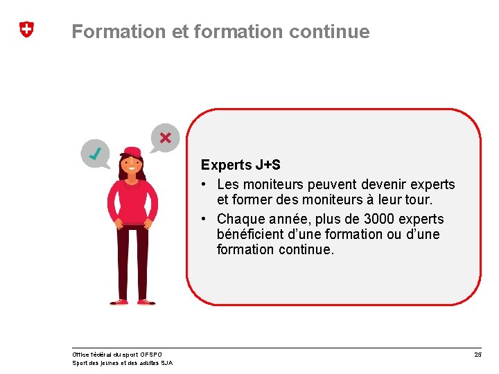 Formation et formation continue Experts J+S • Les moniteurs peuvent devenir experts et former