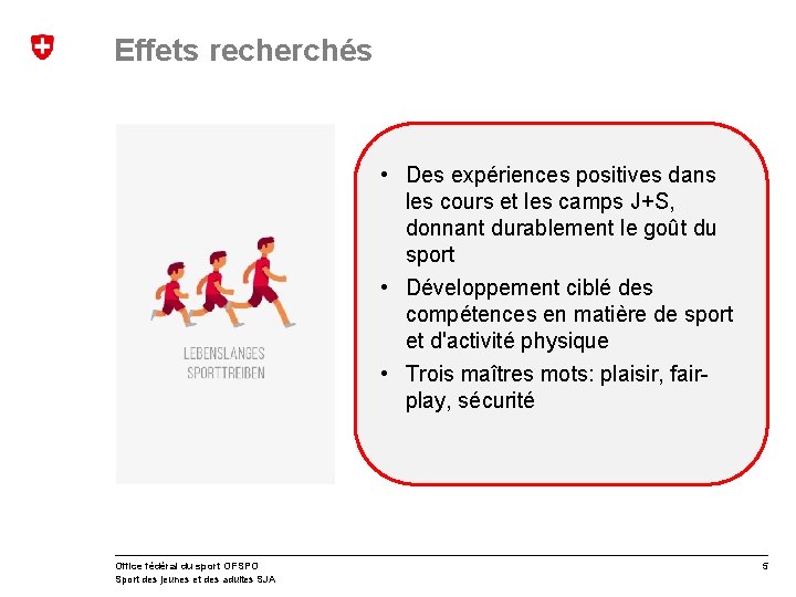Effets recherchés • Des expériences positives dans les cours et les camps J+S, donnant