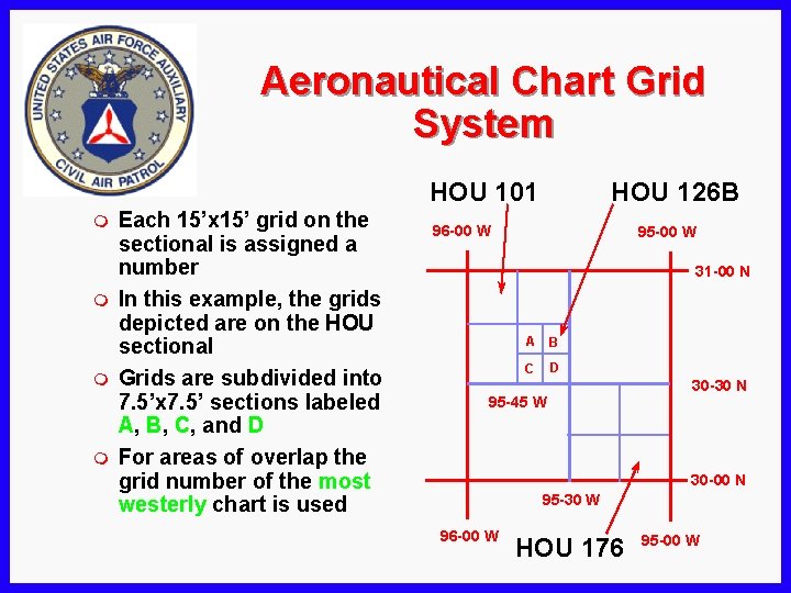 Aeronautical Chart Grid System HOU 101 m m Each 15’x 15’ grid on the