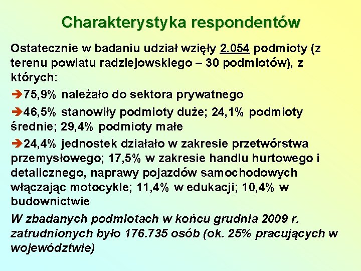 Charakterystyka respondentów Ostatecznie w badaniu udział wzięły 2. 054 podmioty (z terenu powiatu radziejowskiego