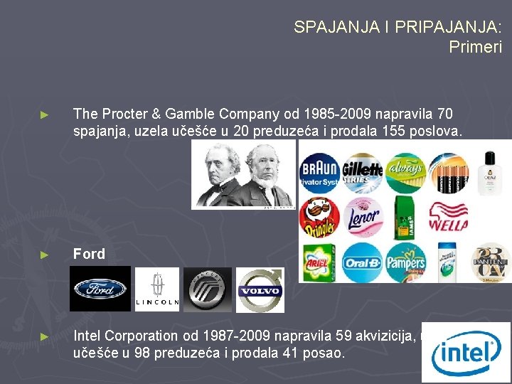 SPAJANJA I PRIPAJANJA: Primeri ► The Procter & Gamble Company od 1985 -2009 napravila