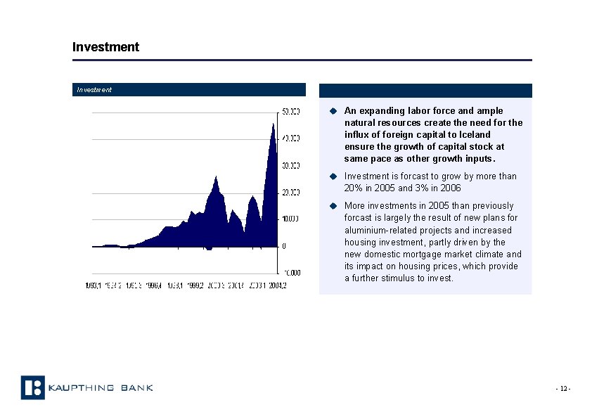 Investment u An expanding labor force and ample natural resources create the need for