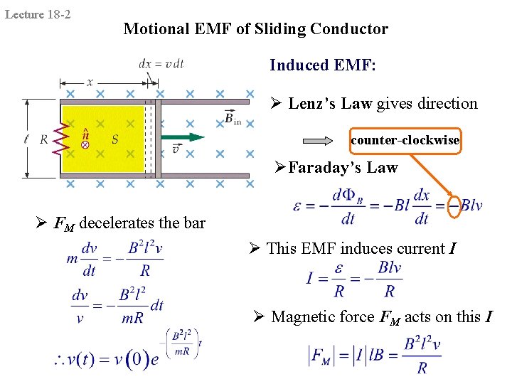 Lecture 18 -2 Motional EMF of Sliding Conductor Induced EMF: Ø Lenz’s Law gives