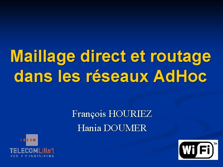 Maillage direct et routage dans les réseaux Ad. Hoc François HOURIEZ Hania DOUMER 