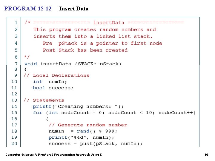 PROGRAM 15 -12 Insert Data Computer Science: A Structured Programming Approach Using C 16