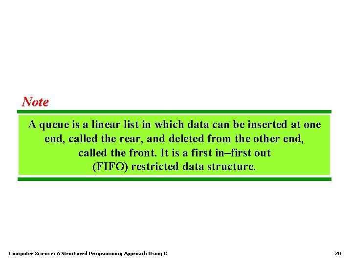 Note A queue is a linear list in which data can be inserted at