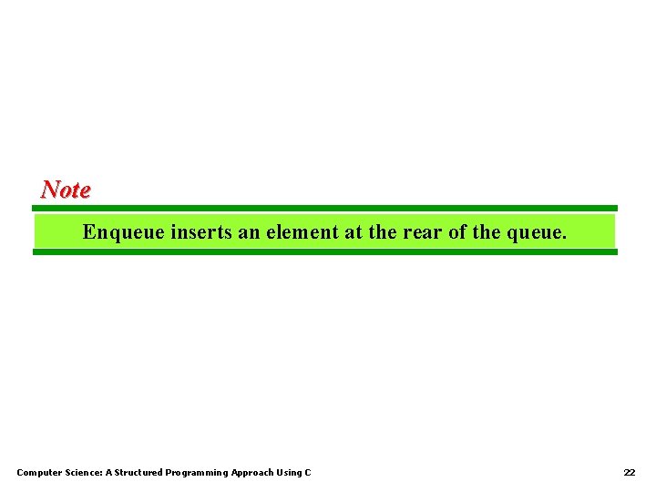 Note Enqueue inserts an element at the rear of the queue. Computer Science: A