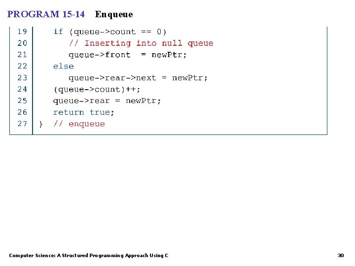 PROGRAM 15 -14 Enqueue Computer Science: A Structured Programming Approach Using C 30 