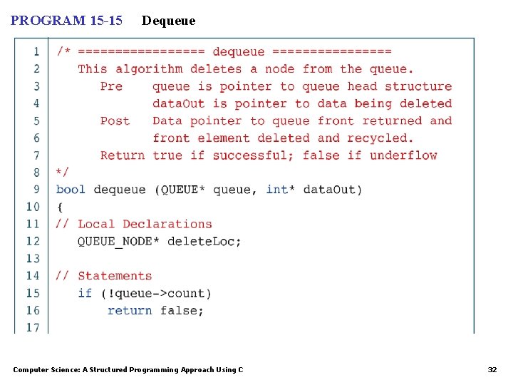 PROGRAM 15 -15 Dequeue Computer Science: A Structured Programming Approach Using C 32 