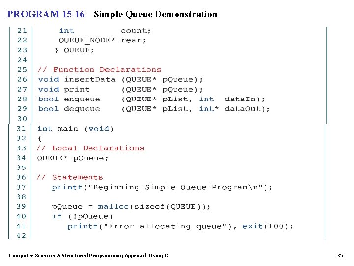 PROGRAM 15 -16 Simple Queue Demonstration Computer Science: A Structured Programming Approach Using C
