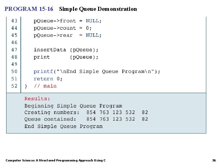 PROGRAM 15 -16 Simple Queue Demonstration Computer Science: A Structured Programming Approach Using C