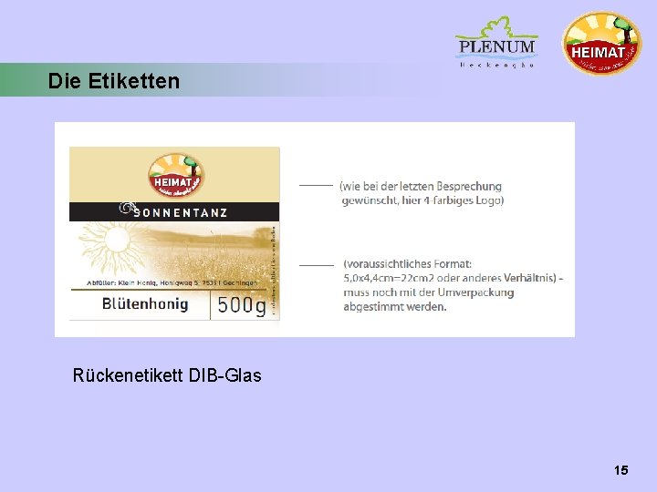 Die Etiketten Rückenetikett DIB-Glas 15 