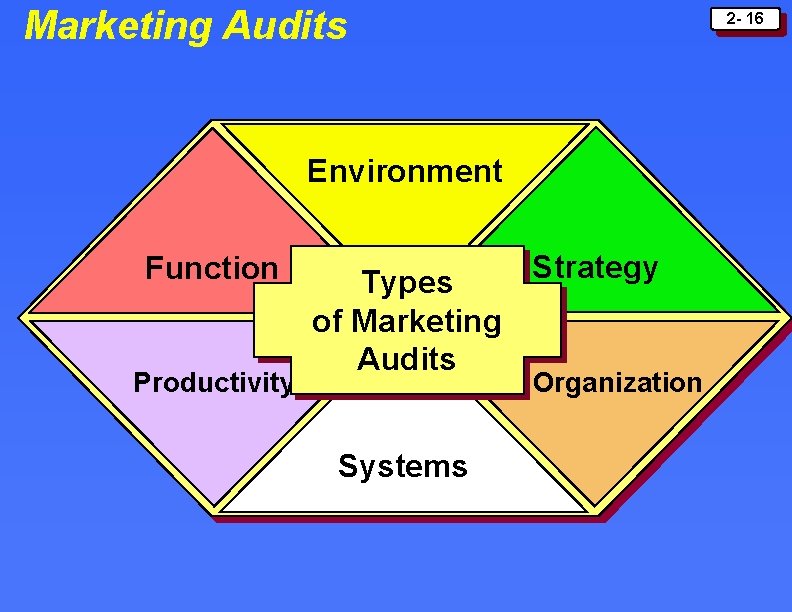 Marketing Audits 2 - 16 Environment Function Productivity Types of Marketing Audits Systems Strategy Marketing Audits 2 - 16 Environment Function Productivity Types of Marketing Audits Systems Strategy