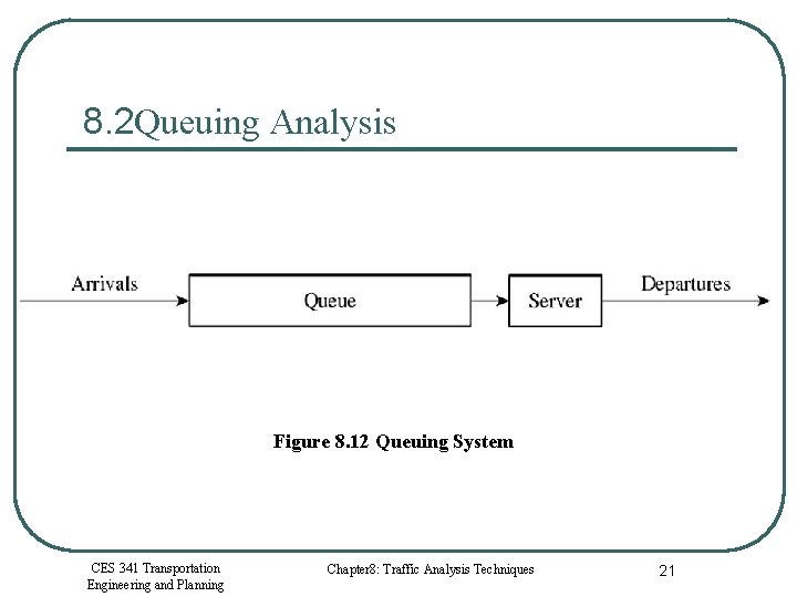 8. 2 Queuing Analysis Figure 8. 12 Queuing System CES 341 Transportation Engineering and