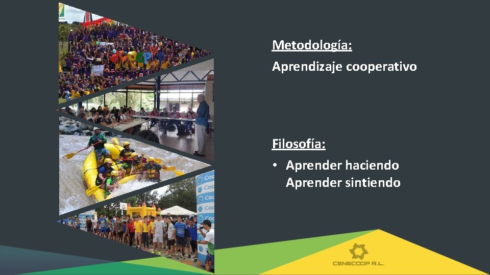 Metodología: Aprendizaje cooperativo Filosofía: • Aprender haciendo Aprender sintiendo 