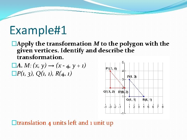 Example#1 �Apply the transformation M to the polygon with the given vertices. Identify and