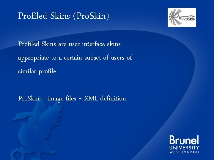 Profiled Skins (Pro. Skin) Profiled Skins are user interface skins appropriate to a certain