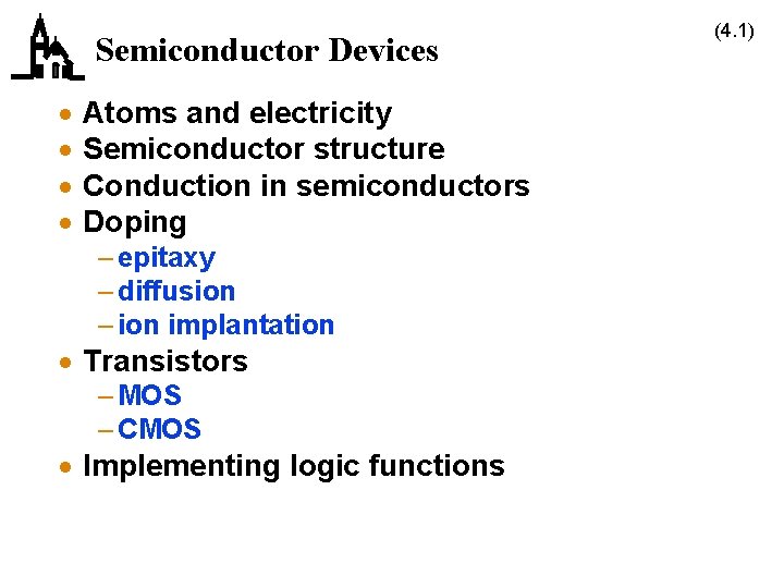 Semiconductor Devices · · Atoms and electricity Semiconductor structure Conduction in semiconductors Doping –