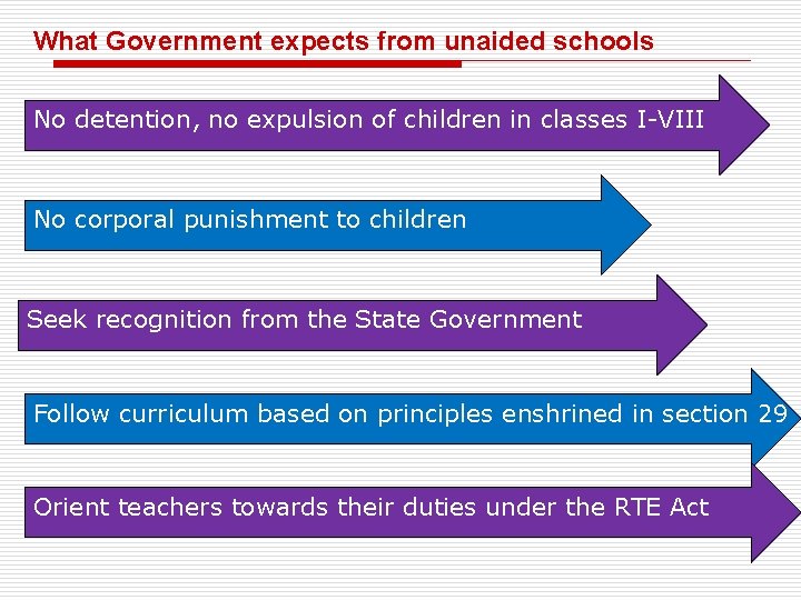 What Government expects from unaided schools No detention, no expulsion of children in classes