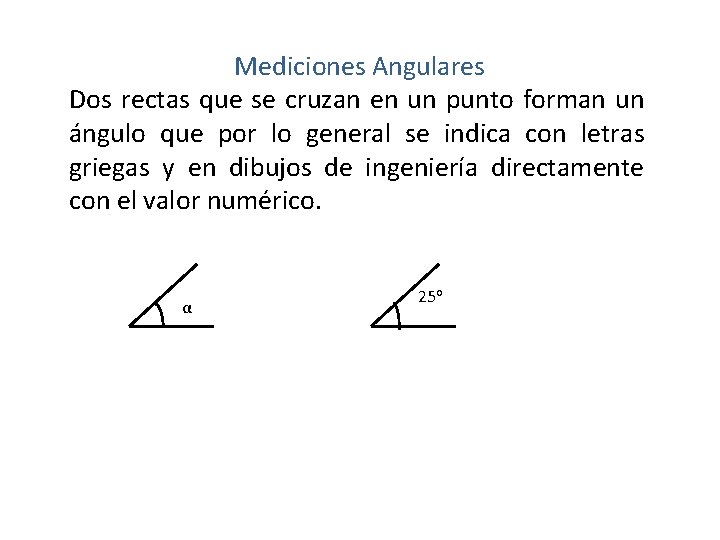 Mediciones Angulares Dos rectas que se cruzan en un punto forman un ángulo que Mediciones Angulares Dos rectas que se cruzan en un punto forman un ángulo que