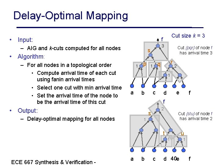 Delay-Optimal Mapping • Input: – AIG and k-cuts computed for all nodes 3 s