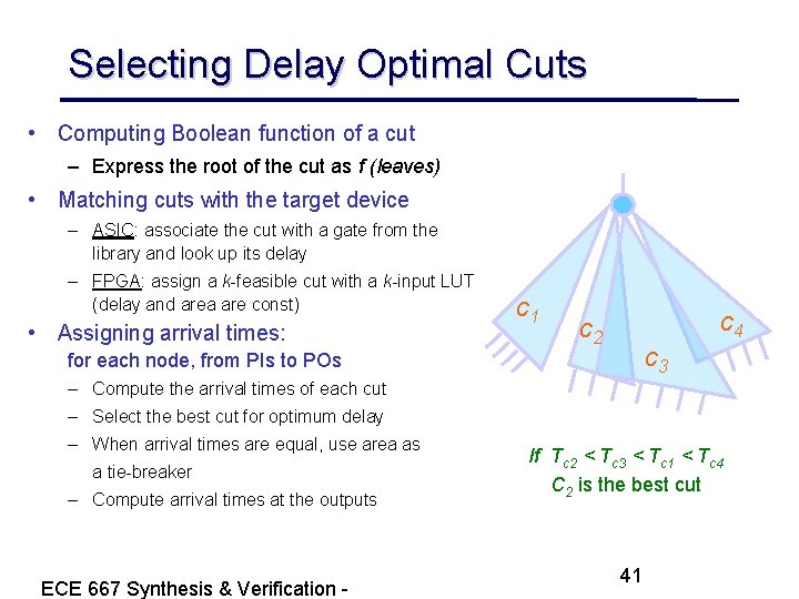 Selecting Delay Optimal Cuts • Computing Boolean function of a cut – Express the