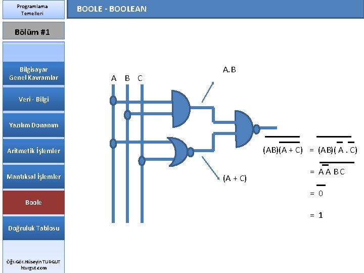 Programlama Temelleri BOOLE - BOOLEAN Bölüm #1 Bilgisayar Genel Kavramlar A B C A.