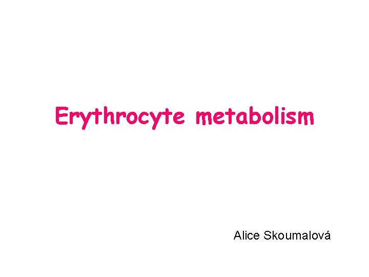 Erythrocyte metabolism Alice Skoumalová 