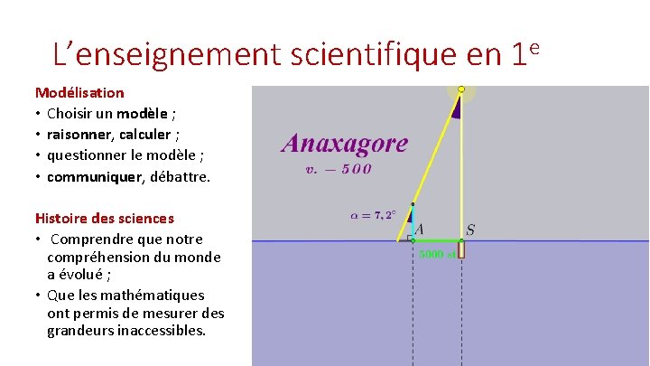 L’enseignement scientifique en 1 e Modélisation • Choisir un modèle ; • raisonner, calculer