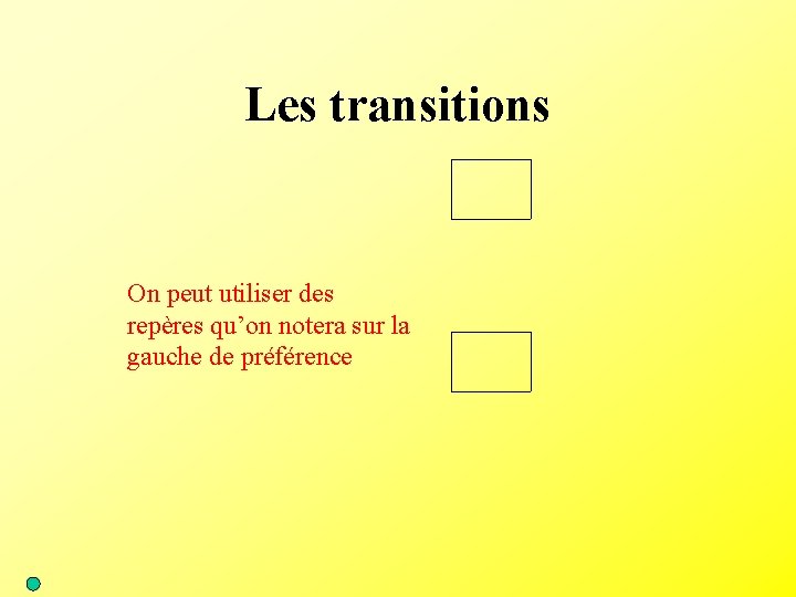 Les transitions On peut utiliser des repères qu’on notera sur la gauche de préférence