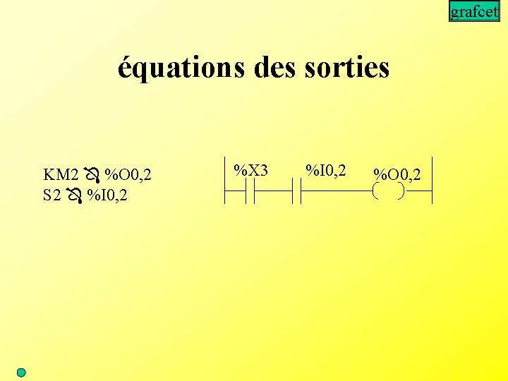 grafcet équations des sorties KM 2 %O 0, 2 S 2 %I 0, 2