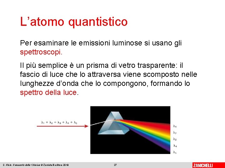 L’atomo quantistico Per esaminare le emissioni luminose si usano gli spettroscopi. Il più semplice