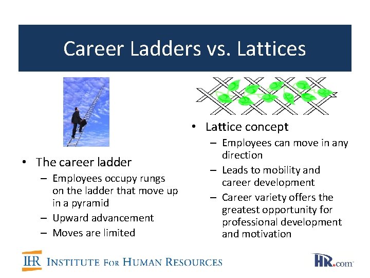 Career Ladders vs. Lattices • Lattice concept • The career ladder – Employees occupy Career Ladders vs. Lattices • Lattice concept • The career ladder – Employees occupy