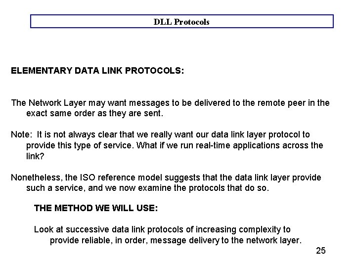 DLL Protocols ELEMENTARY DATA LINK PROTOCOLS: The Network Layer may want messages to be DLL Protocols ELEMENTARY DATA LINK PROTOCOLS: The Network Layer may want messages to be