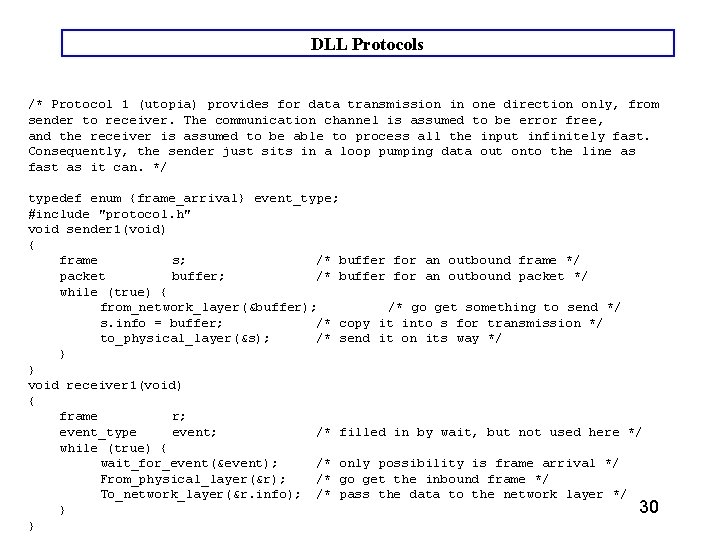 DLL Protocols /* Protocol 1 (utopia) provides for data transmission in one direction only, DLL Protocols /* Protocol 1 (utopia) provides for data transmission in one direction only,