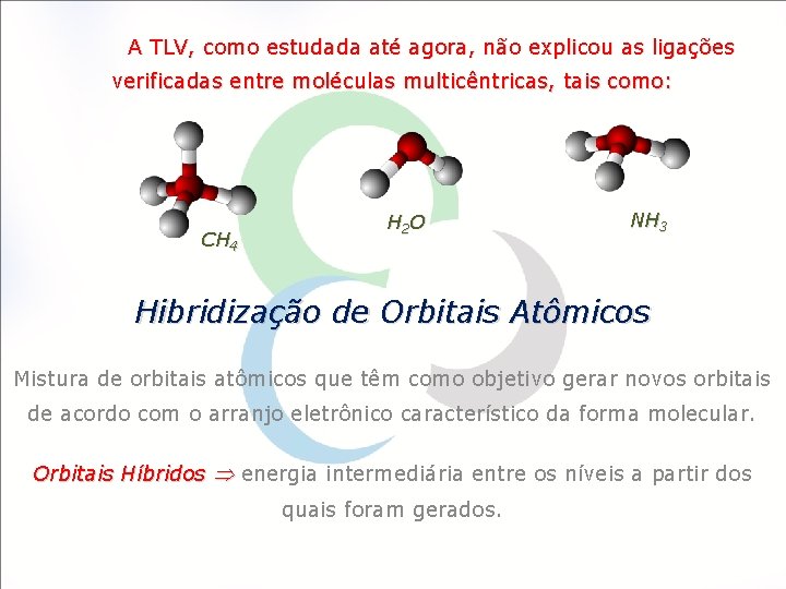 A TLV, como estudada até agora, não explicou as ligações verificadas entre moléculas multicêntricas,