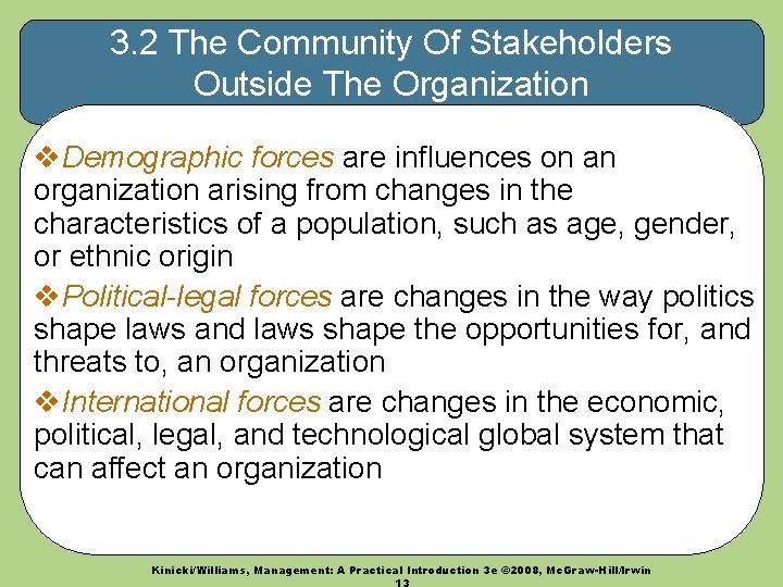 3. 2 The Community Of Stakeholders Outside The Organization v. Demographic forces are influences