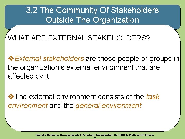 3. 2 The Community Of Stakeholders Outside The Organization WHAT ARE EXTERNAL STAKEHOLDERS? v.